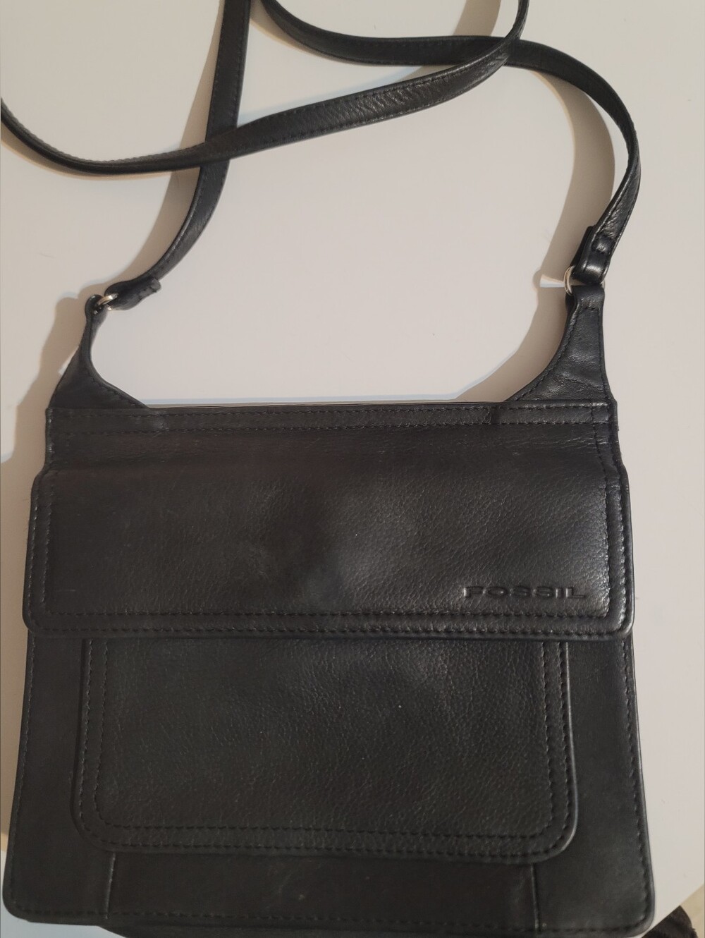 Fossil Black Leather Messenger Crossbody Bag